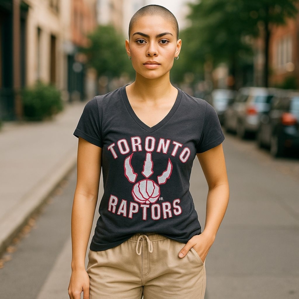 NBA Toronto Raptors Black and Red V-Neck Tee